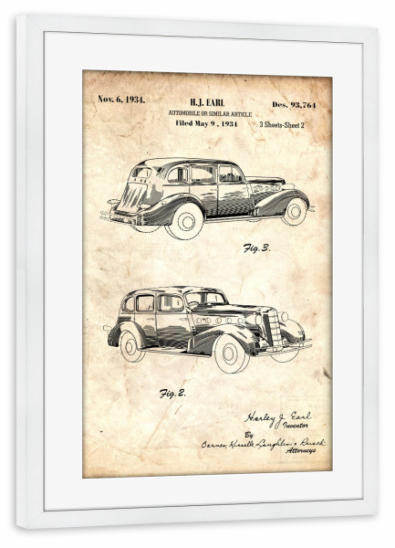Poster mit Rahmen weiß "Retro automobile (Antik)" artboxONE - Automobile - Retro,Auto,Automobil,Vintage,Patent,Fahrzeug,Motor,Fahren