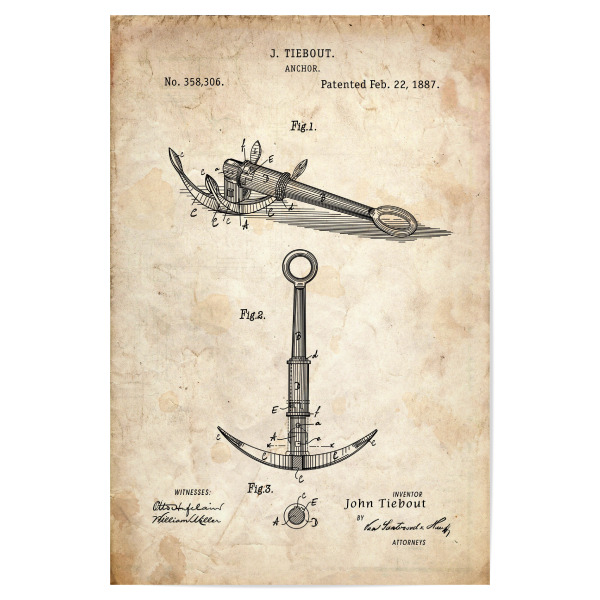 Poster 30x20 cm "Anker Entwurf (Antik)" artboxONE - Reise,Reise / Strand und Meer - Patent,Retro,Segel,Schiff,Marine,Meer,Nautisch,Anker,Strand,Boot