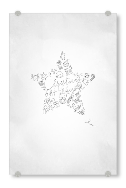 Acrylglasbild "Pen line christmas tree toy star" artboxONE - Schwarzweiß,Weihnachten