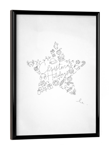 Poster mit schwarzem Rahmen "Pen line christmas tree toy star" artboxONE - Schwarzweiß,Weihnachten