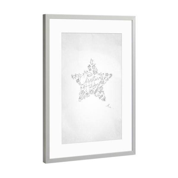 Poster mit Rahmen Silber "Pen line christmas tree toy star" artboxONE - Schwarzweiß,Weihnachten