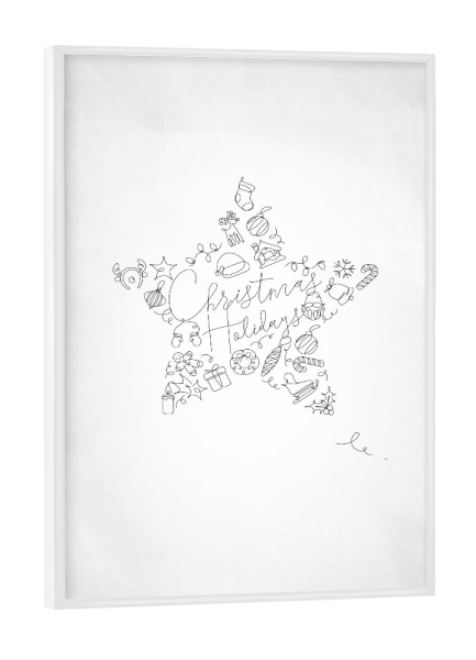 Poster mit weißem Rahmen "Pen line christmas tree toy star" artboxONE - Schwarzweiß,Weihnachten