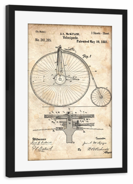 Poster mit Rahmen schwarz "Vintage Fahrrad V (Antik)" artboxONE - Reise,Sport