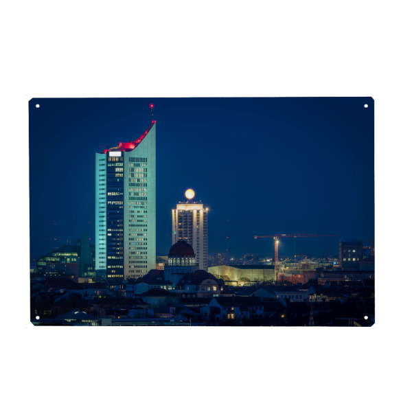 Metall Poster "Abend in Leipzig" artboxONE - Städte,Architektur - Leipzig,Sachsen,Abend,Stadt,Uniriese,Doppel m - Blechschild