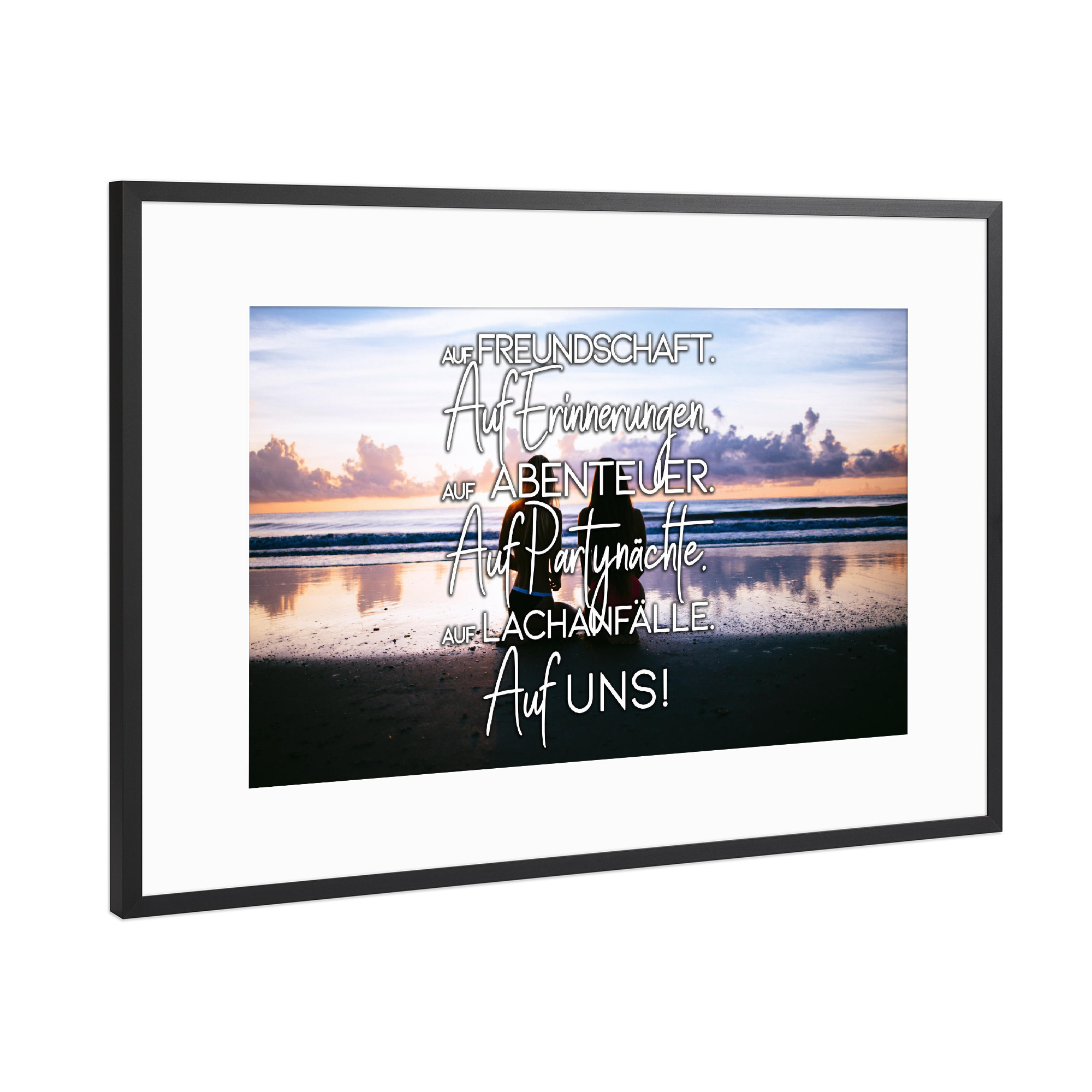 Poster mit Rahmen Schwarz (Metallic) "Auf Freundschaft" artboxONE - Typografie,Menschen,Schwarzweiß