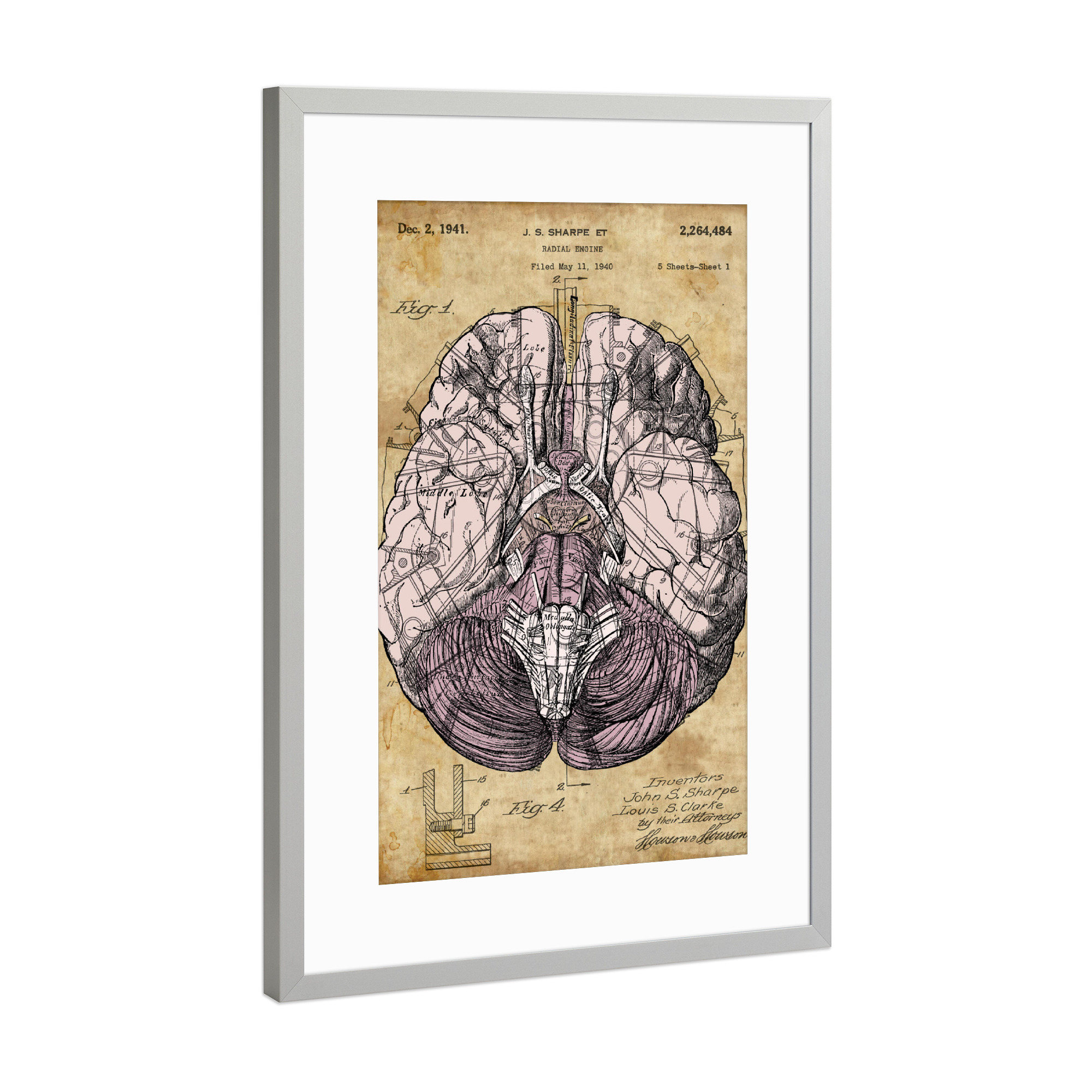 Poster mit Rahmen Silber "Steampunk Gehirn" artboxONE - Menschen