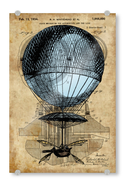 Acrylglasbild "Vintage Heißluftballon" artboxONE - Reise - Heißluftballon,Luftfahrzeug,Steampunk,Vintage,Retro,Viktorianisch,Entwurf