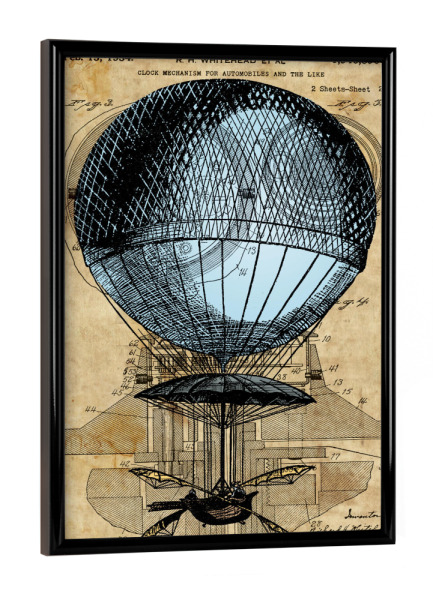Poster mit schwarzem Rahmen "Vintage Heißluftballon" artboxONE - Reise - Heißluftballon,Luftfahrzeug,Steampunk,Vintage,Retro,Viktorianisch,Entwurf