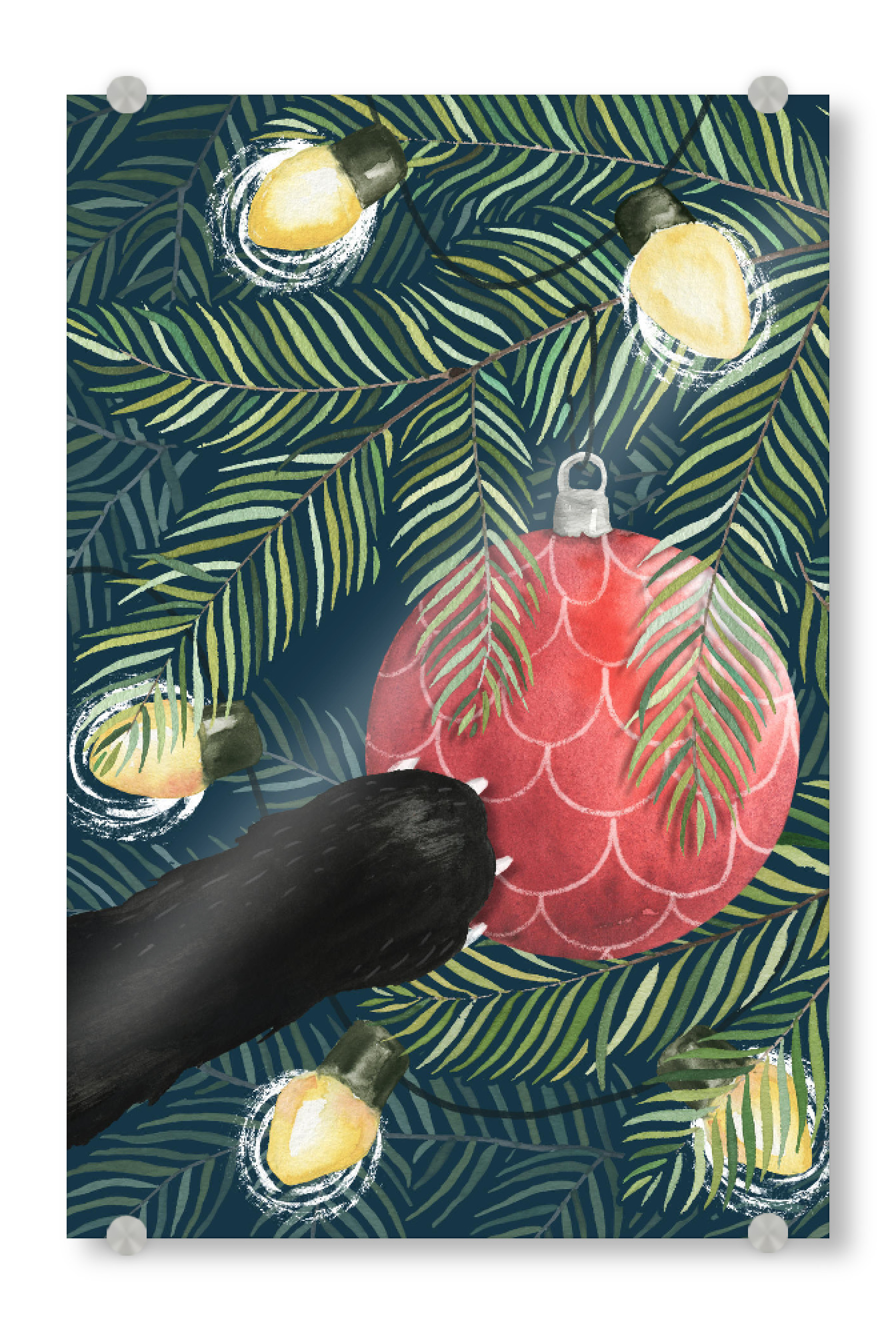 Acrylglasbild "Here Comes Santa Claws" artboxONE - Weihnachten - Cat,Christmas,Tree,Ornament,Holiday,Pinecone,Vintage,Funny,Pets,Animal