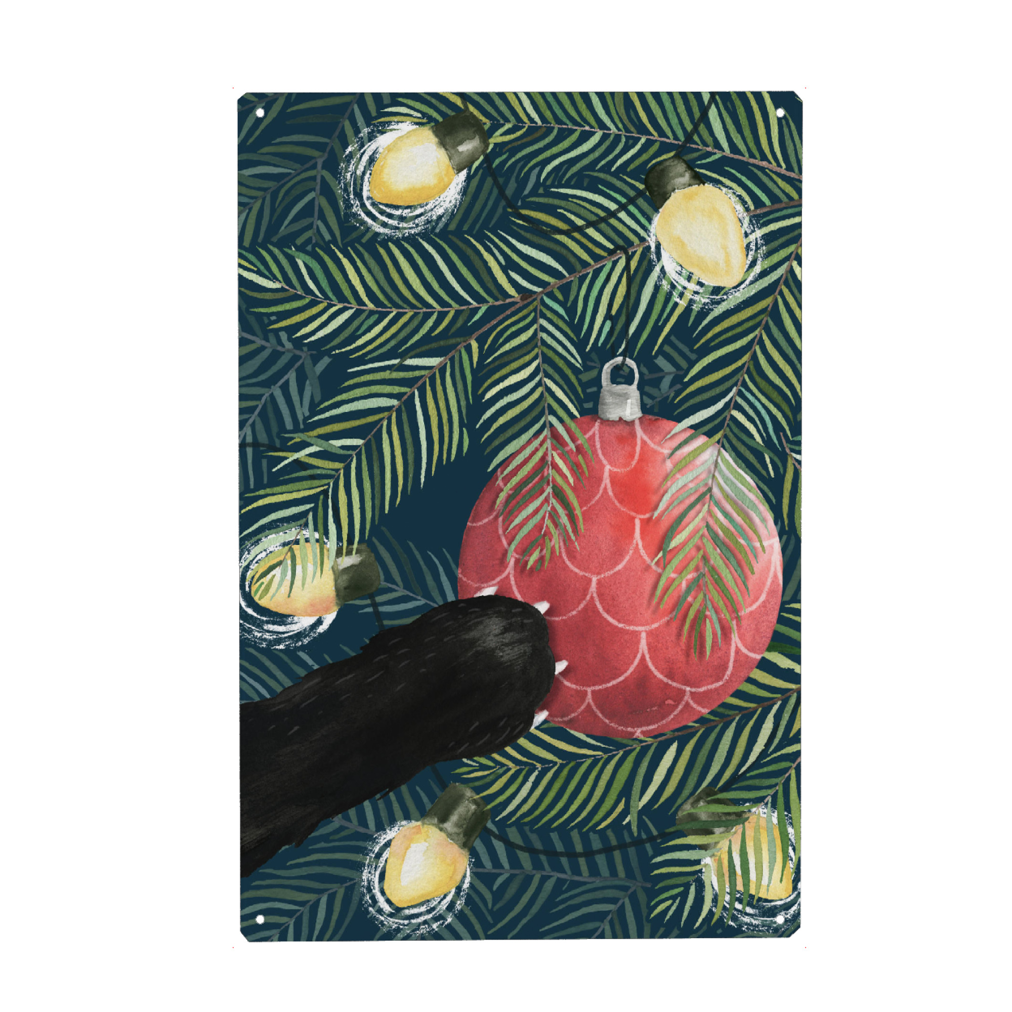 Metall Poster "Here Comes Santa Claws" artboxONE - Weihnachten - Cat,Christmas,Tree,Ornament,Holiday,Pinecone,Vintage,Funny,Pets,Animal - Blechschild