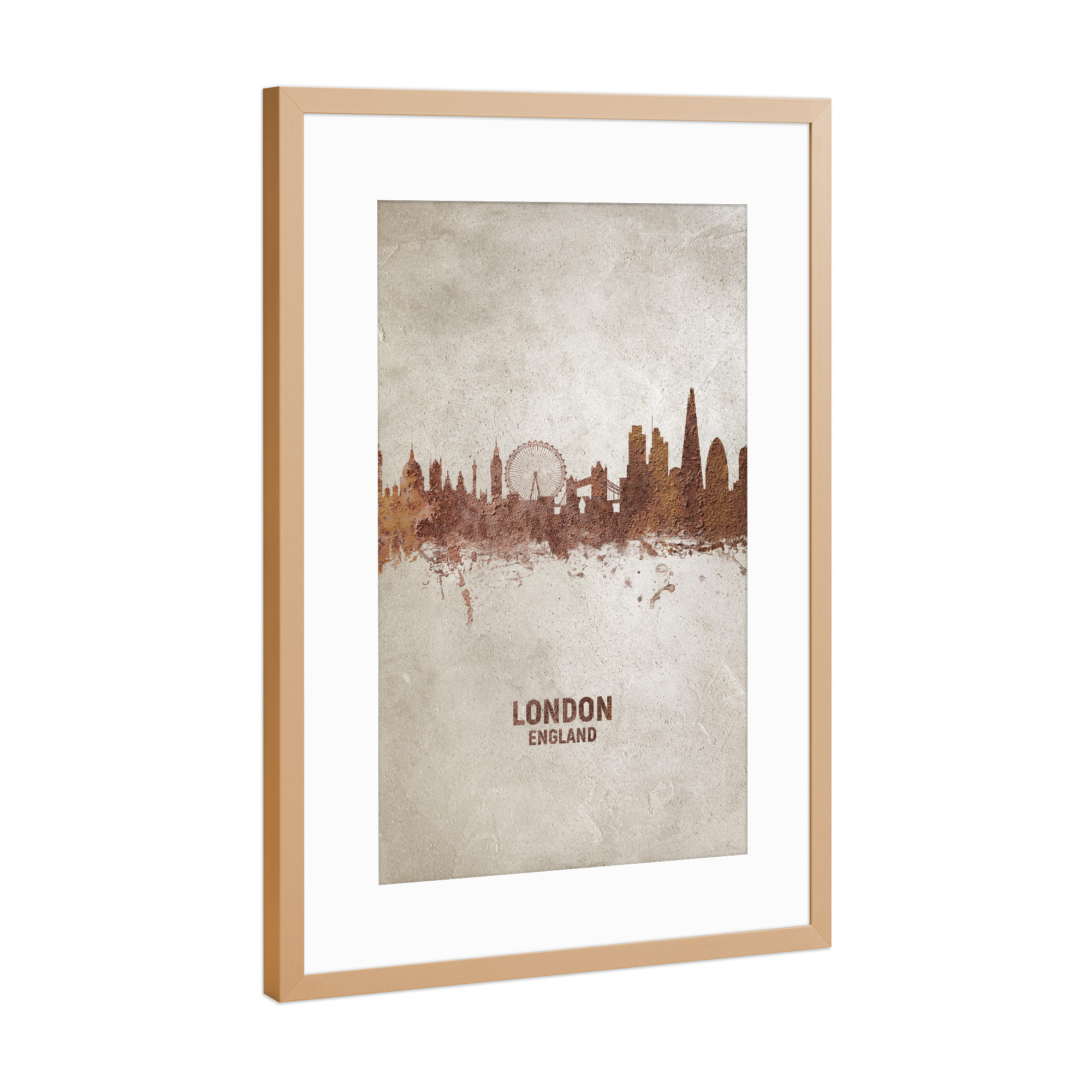 Poster mit Rahmen Kupfer "London England Rusty Skyline" artboxONE - Städte / London - London,London skyline,Rust