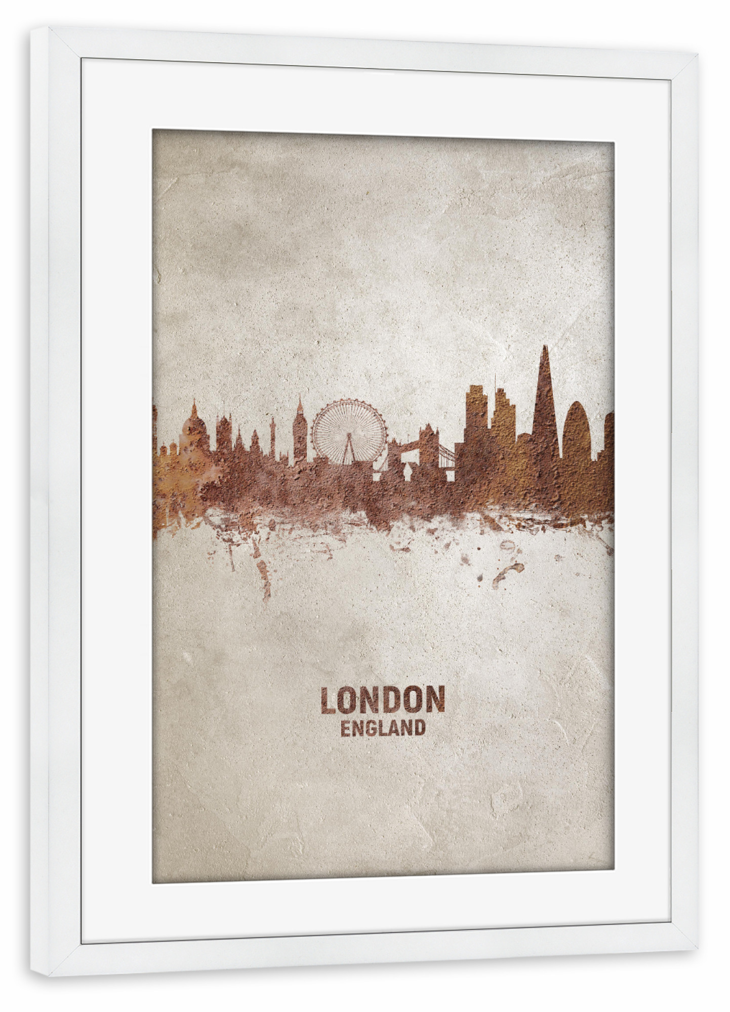 Poster mit Rahmen weiß "London England Rusty Skyline" artboxONE - Städte / London - London,London skyline,Rust
