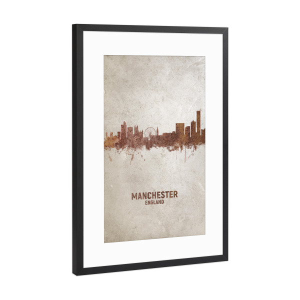 Poster mit Rahmen Schwarz (Metallic) "Manchester England Rusty Skyline" artboxONE - Städte - Manchester,Manchester skyline,Rust
