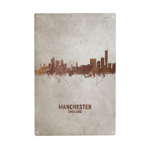 Metall Poster "Manchester England Rusty Skyline" artboxONE - Städte - Manchester,Manchester skyline,Rust - Blechschild