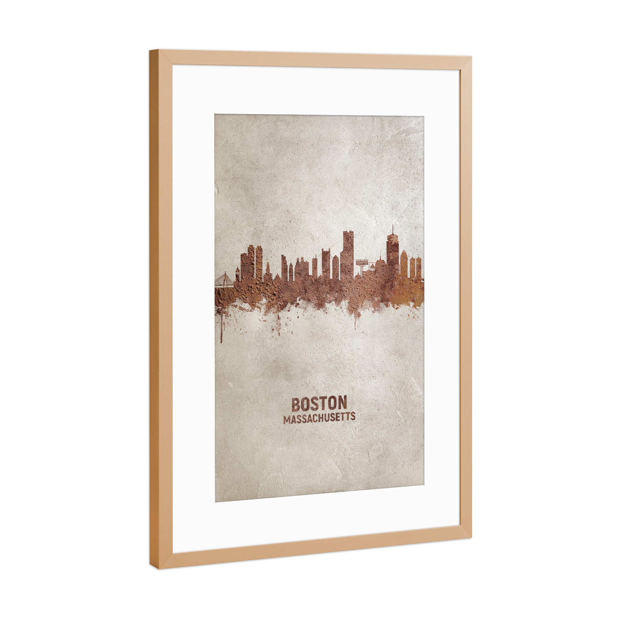 Poster mit Rahmen Kupfer "Boston Massachusetts Rusty Skyline" artboxONE - Städte / Boston - Boston,Boston skyline,Rust