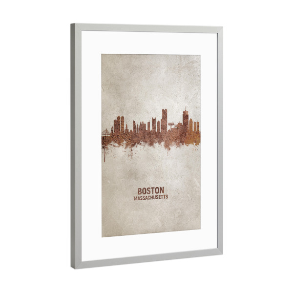 Poster mit Rahmen Silber "Boston Massachusetts Rusty Skyline" artboxONE - Städte / Boston - Boston,Boston skyline,Rust