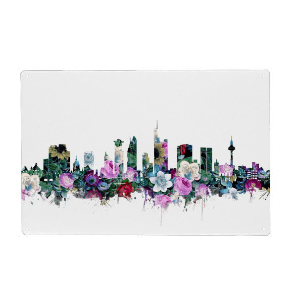 Holzbild "Frankfurt city skyline floral" artboxONE - Städte,Reise,Floral,Schwarzweiß,Architektur,Städte / Frankfurt