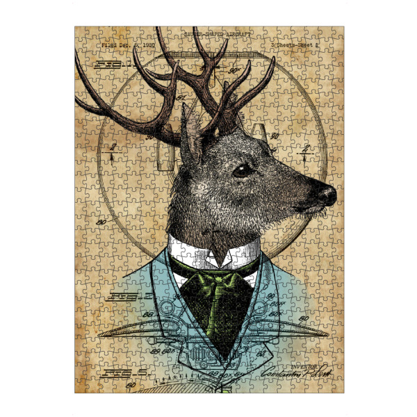 Puzzle Ravensburger "Hirsch in einem Hemd" artboxONE - Tiere - Tier,Antik,Vintage,Hirsch,Wald,Viktorianisch,Steampunk,Geweih - Bild tier
