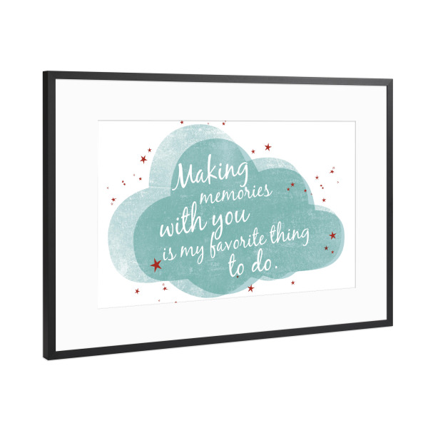 Poster mit Rahmen Schwarz (Metallic) "Making memories - türkis" artboxONE - Typografie,Für Kinder