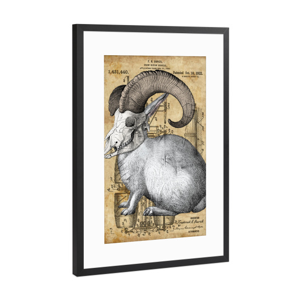 Poster mit Rahmen Schwarz (Metallic) "Schädel Hase" artboxONE - Tiere - Hase,Schädel,Kaninchen,Anatomie,Steampunk,Gothic,Goth,Macabre,Seltsam,Tier