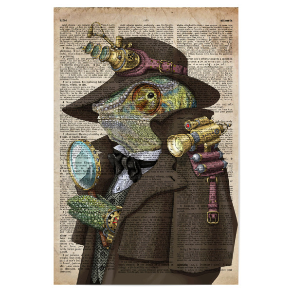 Poster 30x20 cm "Steampunk Chamäleon" artboxONE - Tiere - Tier,Wörterbuch,Antik,Vintage,Steampunk,Wald,Viktorianisch,Chamäleon,Reptil