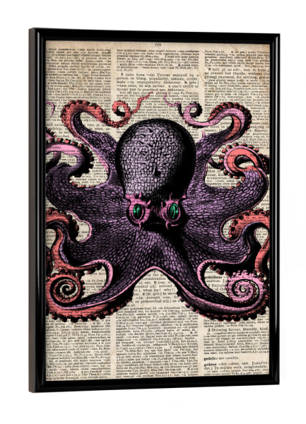 Poster mit schwarzem Rahmen "Rosa Tintenfisch" artboxONE - Tiere - Meer,Ozean,Wal,Nautisch,Antik,Wörterbuch,Tintenfisch,Krake