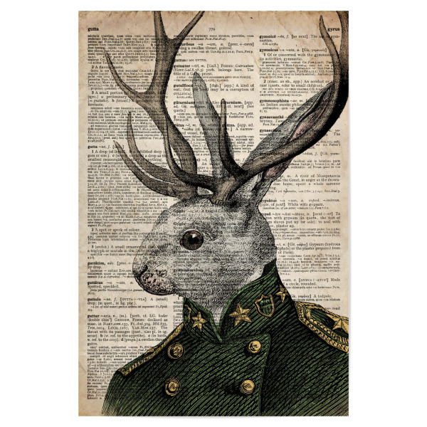 Poster 30x20 cm "General Hase" artboxONE - Tiere - Tier,Wörterbuch,Antik,Vintage,Geweih,Hase,Steampunk,Wald,Viktorianisch