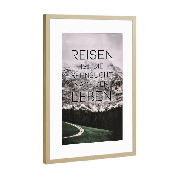 Poster mit Rahmen Gold "Die Sehnsucht" artboxONE - Typografie,Menschen,Schwarzweiß
