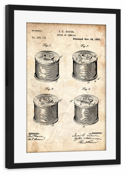 Poster mit Rahmen schwarz "Nähgarn Patent (Antik)" artboxONE - Abstrakt,Fashion