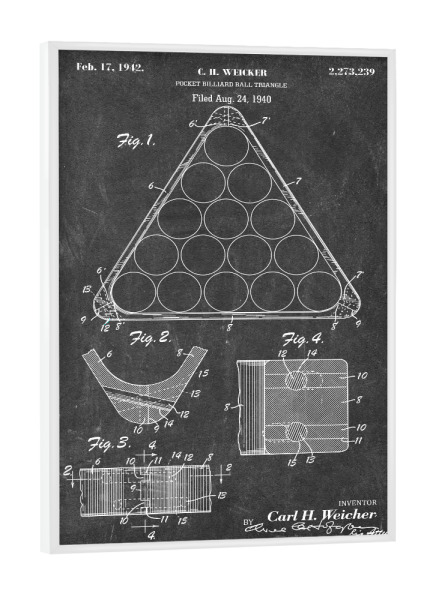 Poster mit weißem Rahmen "Billard Dreieck (Tafel)" artboxONE - Schwarzweiß,Sport,Männer