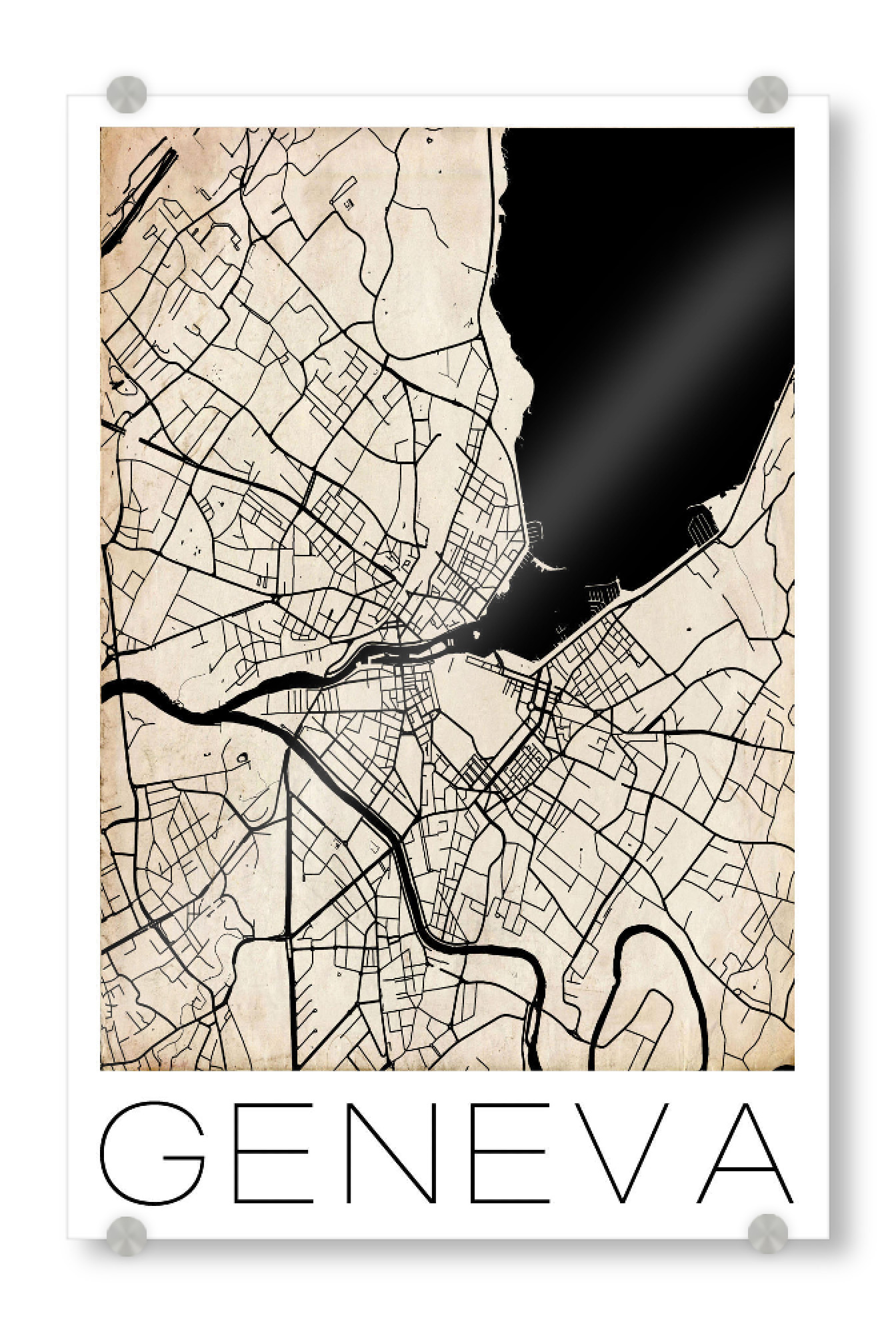 Acrylglasbild "Geneva City Retro Map" artboxONE - Städte,Kartografie - Geneva,Retro,Map