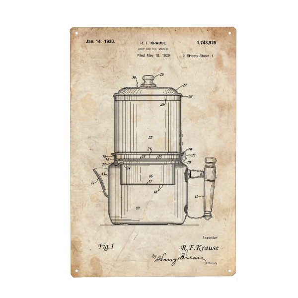 Metall Poster "Filterkaffeemaschine (Antik)" artboxONE - Essen & Trinken