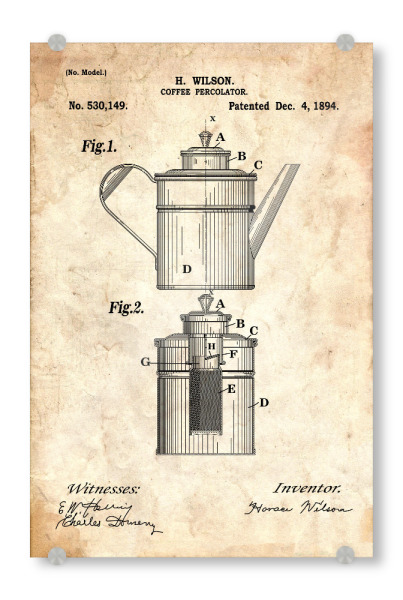 Acrylglasbild "Kaffeetasse Patent (Antik)" artboxONE - Essen & Trinken - Küche,Kochen,Koch,Vintage,Patent,Entwurf,Kaffee,Café,Coffeeshop