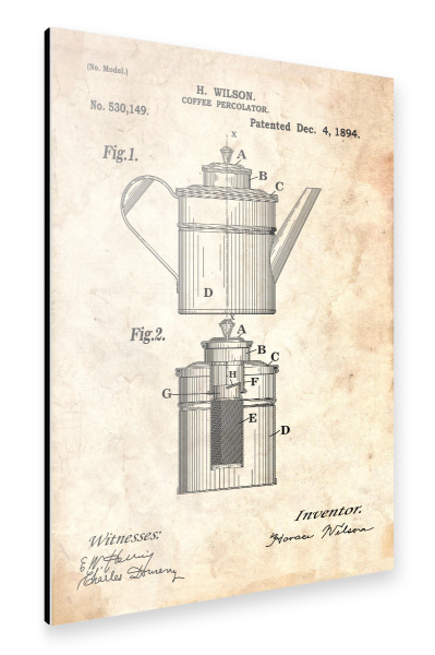 Alu-Dibond "Kaffeetasse Patent (Antik)" 30x20 cm artboxONE