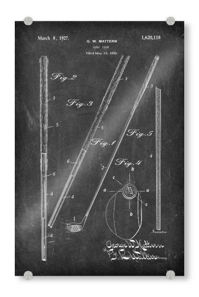 Acrylglasbild "Golfschläger (Tafel)" artboxONE - Schwarzweiß,Sport - Golfschläger,Patent,Golf,Vintage,Sport,Retro