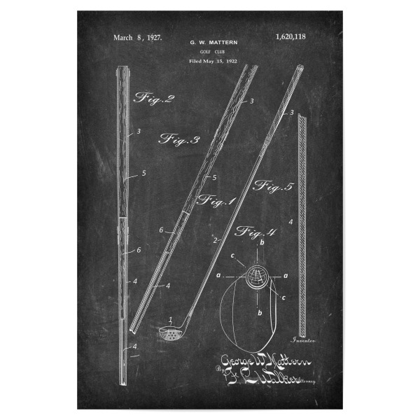 Poster 30x20 cm "Golfschläger (Tafel)" artboxONE - Schwarzweiß,Sport - Golfschläger,Patent,Golf,Vintage,Sport,Retro