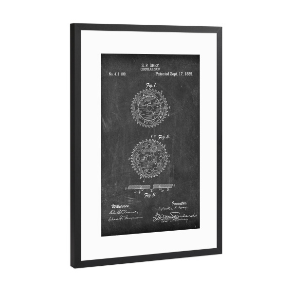 Poster mit Rahmen Schwarz (Metallic) "Kreissäge Patent (Tafel)" artboxONE - Schwarzweiß,Für Papa