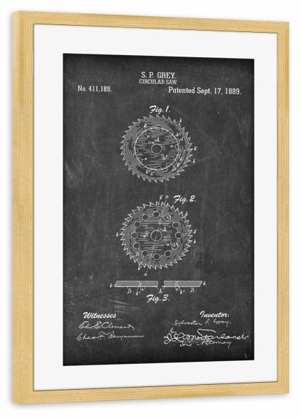 Poster mit Rahmen kiefer "Kreissäge Patent (Tafel)" artboxONE - Schwarzweiß,Für Papa