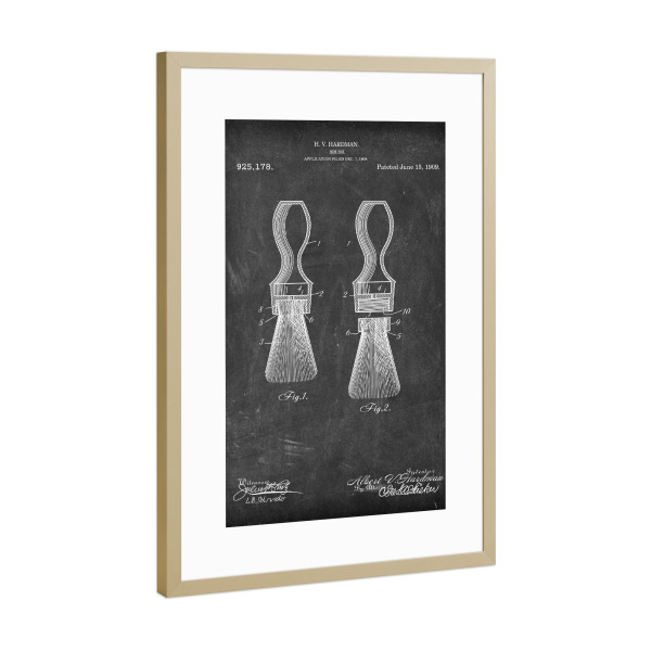 Poster mit Rahmen Gold "Rasierpinsel Patent (Tafel)" artboxONE - Abstrakt,Schwarzweiß
