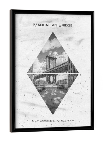 Poster mit schwarzem Rahmen "Koordinaten NYC Manhattan Bridge" artboxONE - Städte / New York,Schwarzweiß - New york city,Brücke,Brooklyn