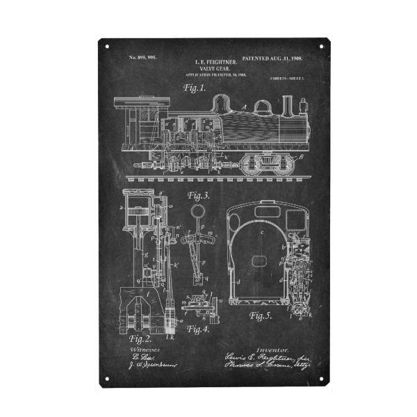 Metall Poster "Zuh Entwurf (Tafel)" artboxONE - Reise,Schwarzweiß - Zug,Lokomotive,Eisenbahn,Bahn,Patent,Entwurf,Transport,Reise,Travel - Blechschild