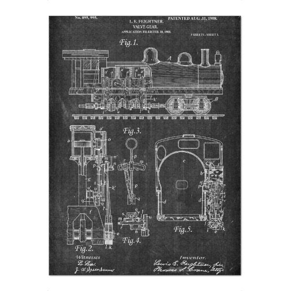 Puzzle Ravensburger "Zuh Entwurf (Tafel)" artboxONE - Reise,Schwarzweiß - Zug,Lokomotive,Eisenbahn,Bahn,Patent,Entwurf,Transport,Reise,Travel