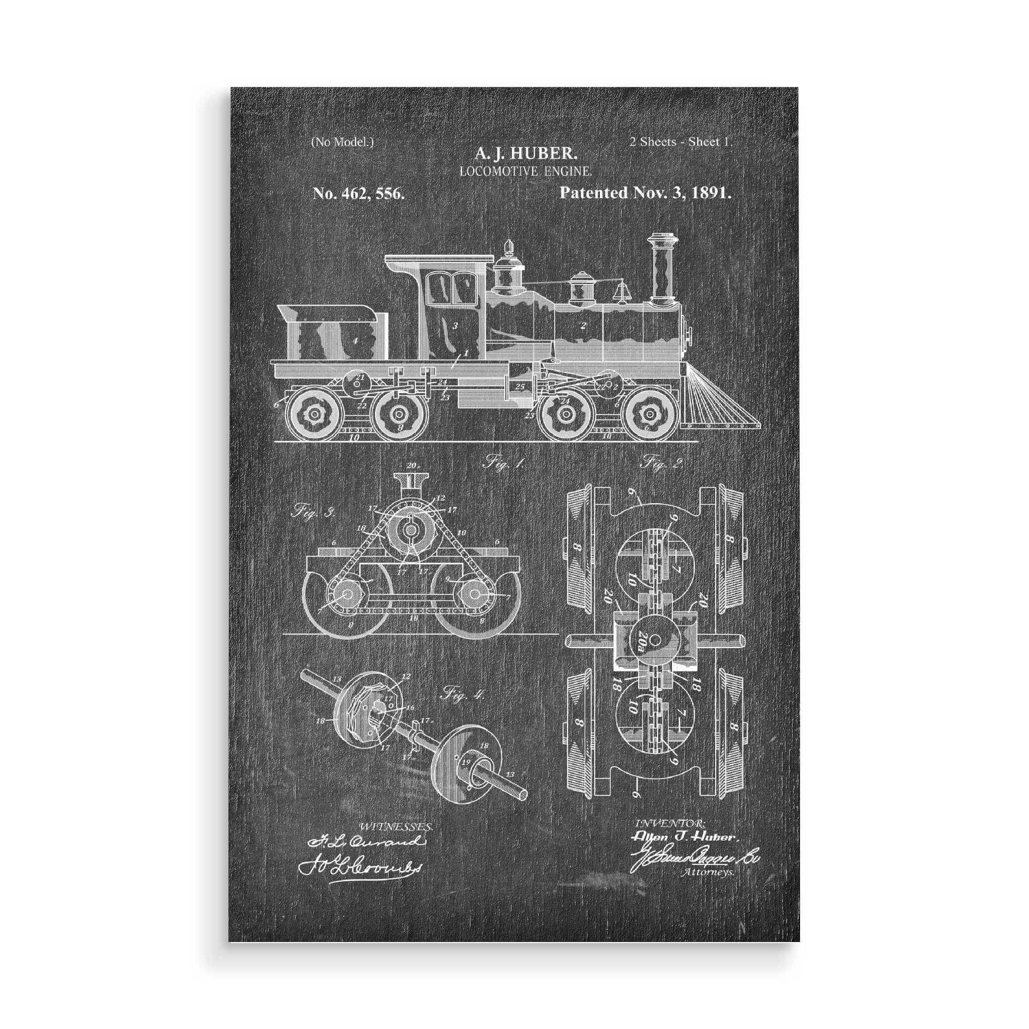 Holzbild "Zug Lokomotive (Tafel)" artboxONE - Reise,Schwarzweiß - Zug,Lokomotive,Eisenbahn,Bahn,Patent,Entwurf,Transport,Reise,Travel