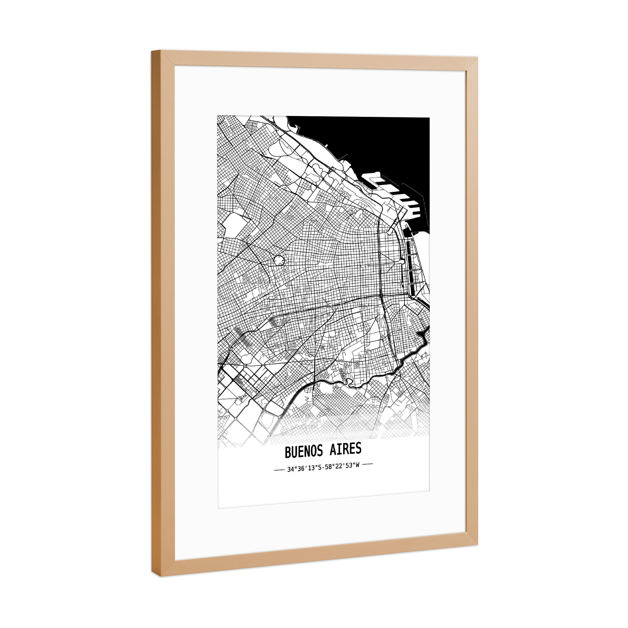 Poster mit Rahmen Kupfer "Buenos Aires Retro Map" artboxONE - Städte,Schwarzweiß,Kartografie - Retro,Map,Buenos aires