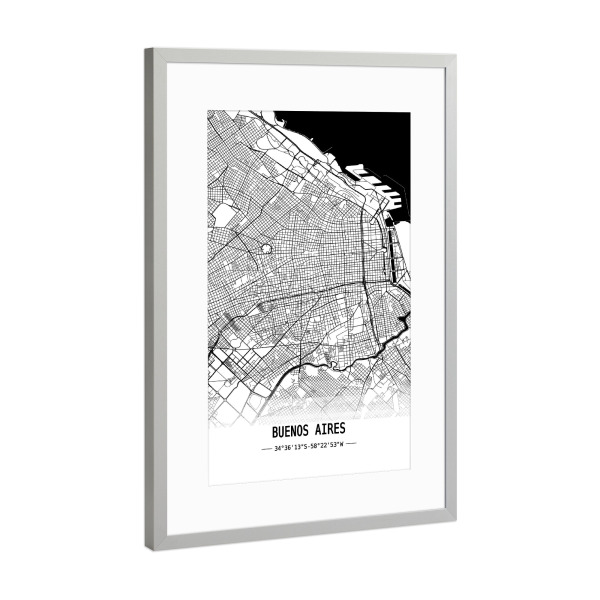 Poster mit Rahmen Silber "Buenos Aires Retro Map" artboxONE - Städte,Schwarzweiß,Kartografie - Retro,Map,Buenos aires