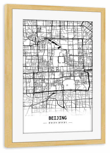 Poster mit Rahmen kiefer "Beijing Retro Map" artboxONE - Städte,Schwarzweiß,Kartografie - Retro,Map,Beijing