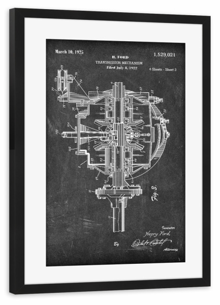 Poster mit Rahmen schwarz "Auto Getriebe (Tafel)" artboxONE - Schwarzweiß,Automobile