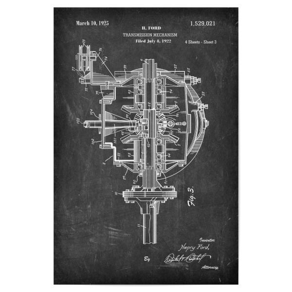 Poster 30x20 cm "Auto Getriebe (Tafel)" artboxONE - Schwarzweiß,Automobile - Retro,Auto,Automobil,Vintage,Patent,Fahrzeug,Motor,Fahren,Getriebe