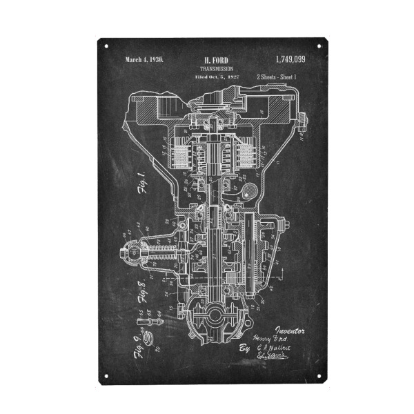 Holzbild "Auto Getriebe Patent (Tafel)" artboxONE - Schwarzweiß,Automobile - Retro,Auto,Automobil,Vintage,Patent,Fahrzeug,Motor,Fahren,Getriebe