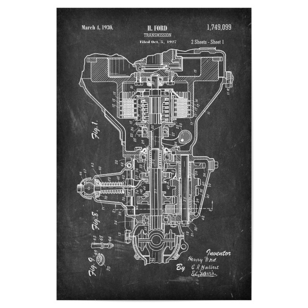 Poster 30x20 cm "Auto Getriebe Patent (Tafel)" artboxONE - Schwarzweiß,Automobile - Retro,Auto,Automobil,Vintage,Patent,Fahrzeug,Motor,Fahren,Getriebe